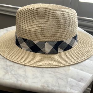 Straw Hat with Black Gingham Band from Ann Taylor Loft
